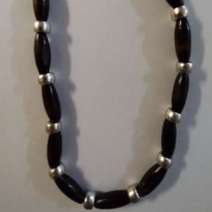 Men's wood and silver beaded necklace
